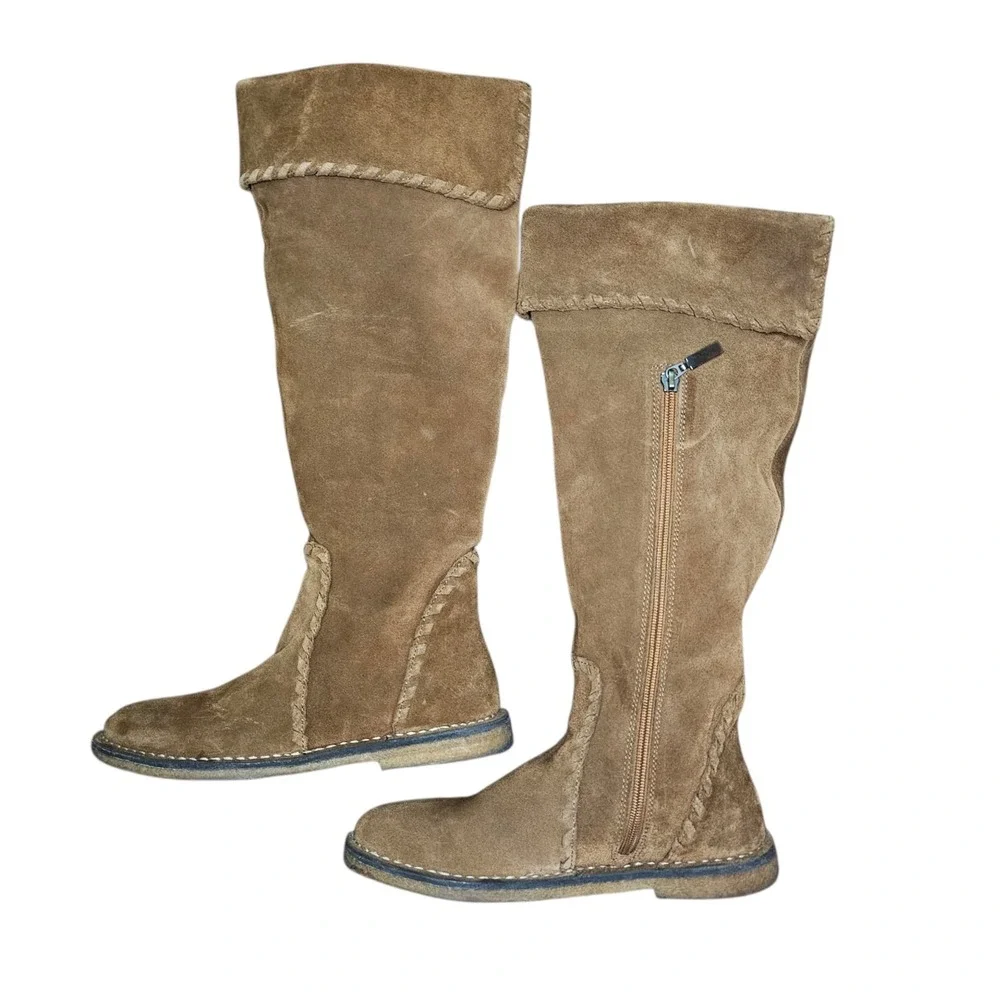 Johnston Murphy Suede Knee High Boots Womens 8 Tan Riding Leather Pull On